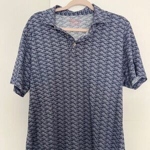 Peter Millar Blue Short Sleeve Polo Shirt Seaside Sailing Boating Boats Pattern